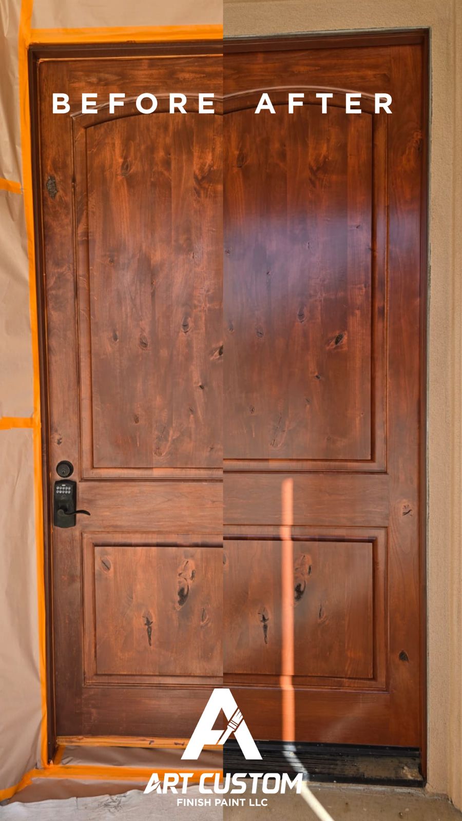 Before and after front door refinishing project